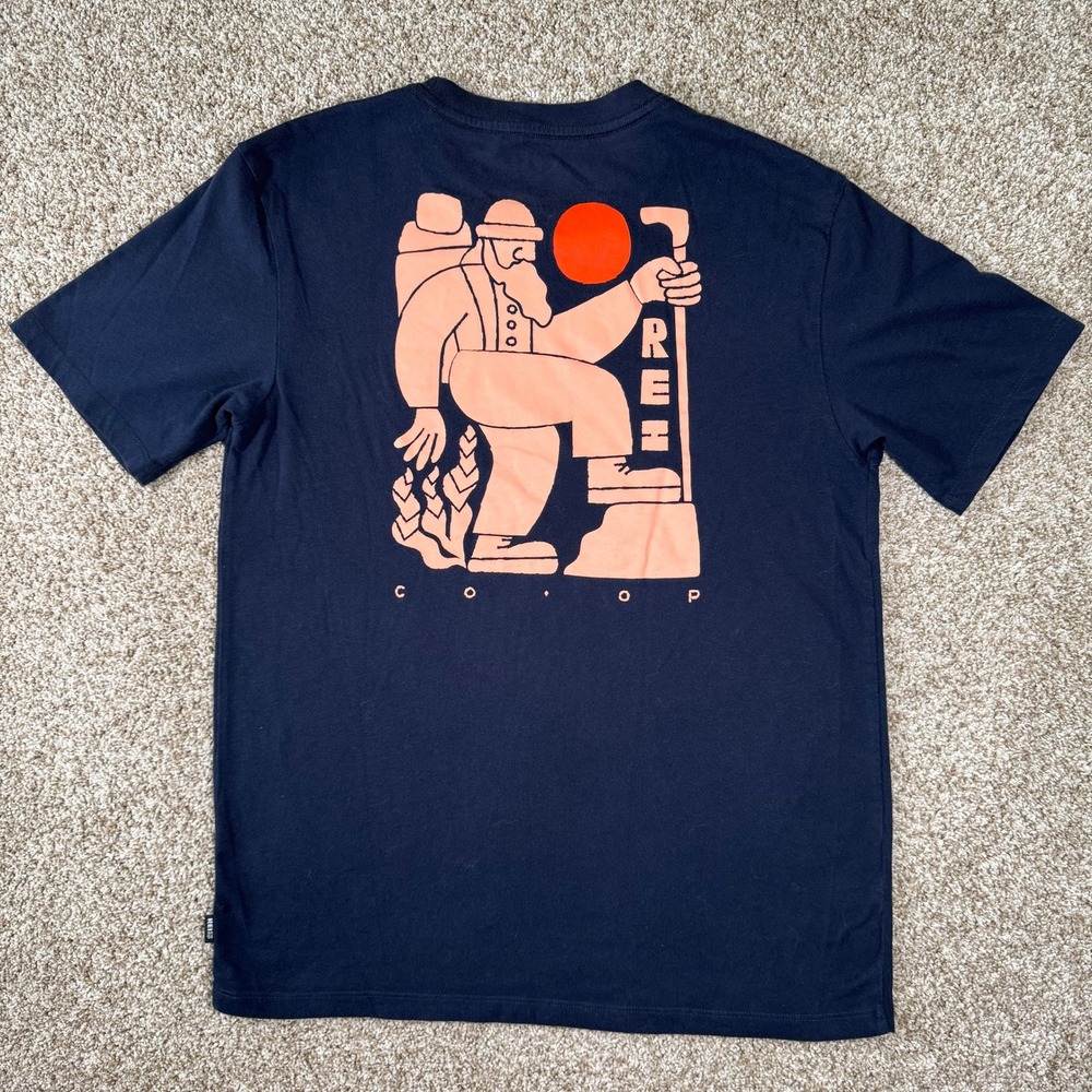 REI Co-op Mens Small Navy Blue Colorful‎ Hiking Graphic T-Shirt Crewneck Cotton